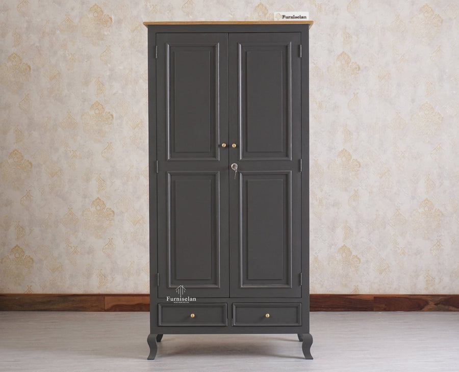Mumbai Solid Wood Two Door Wardrobe - Wardrobes & Cabinets - Furniselan Slate-Grey
