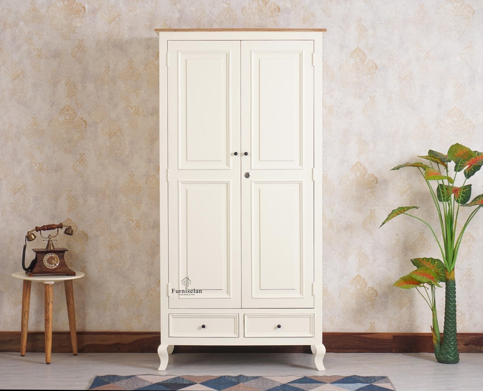 Mumbai Solid Wood Two Door Wardrobe - Wardrobes & Cabinets - Furniselan