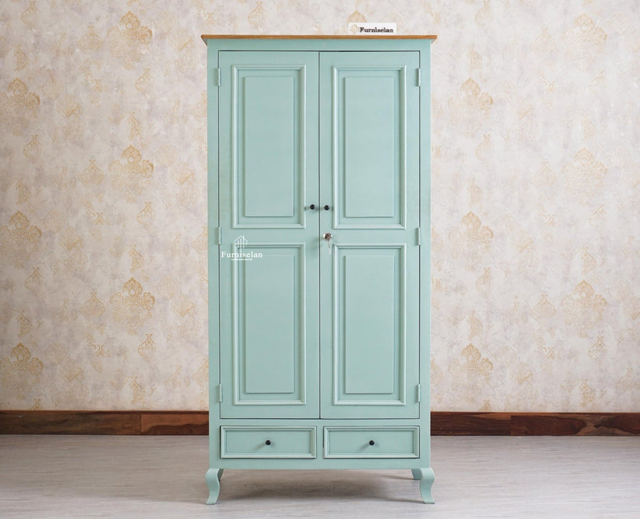 Mumbai Solid Wood Two Door Wardrobe - Wardrobes & Cabinets - Furniselan - Silt Green