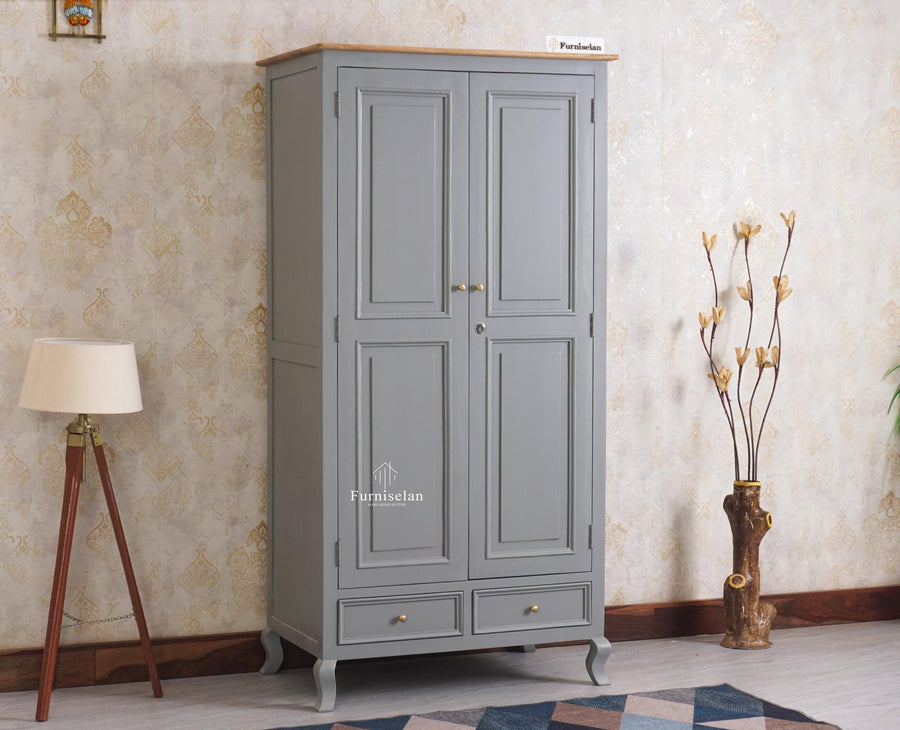Mumbai Solid Wood Two Door Wardrobe - Wardrobes & Cabinets - Furniselan
