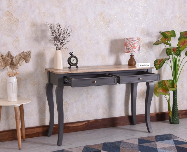 Mumbai Solid Wood Two Drawer Study Laptop Table - Console Table - Furniselan - Slate Grey