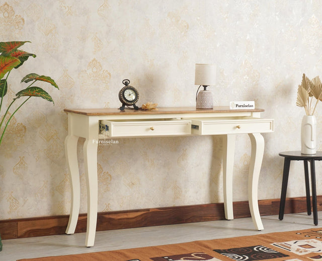 Mumbai Solid Wood Two Drawer Console Table Furniselan Frosty White