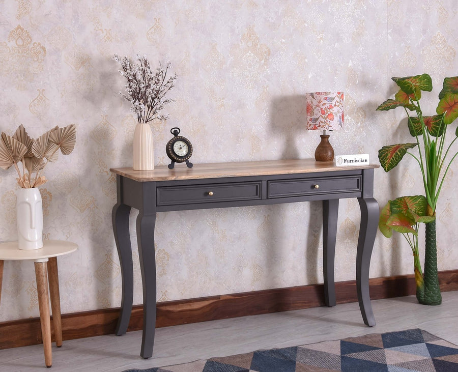 Mumbai Solid Wood Two Drawer Study Laptop Table - Console Table - Furniselan - Slate Grey