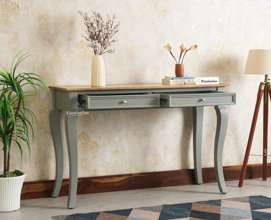 Mumbai Solid Wood Two Drawer Console Table Furniselan Cool Grey