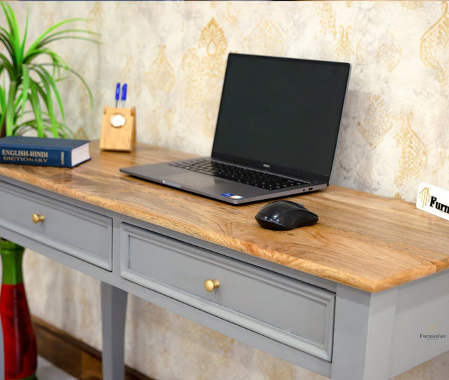 Mumbai Solid Wood Two Drawer Study Laptop Table Furniselan - Cool-Grey