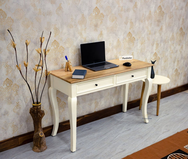 Mumbai Solid Wood Two Drawer Study Laptop Table Furniselan - Frosty-White