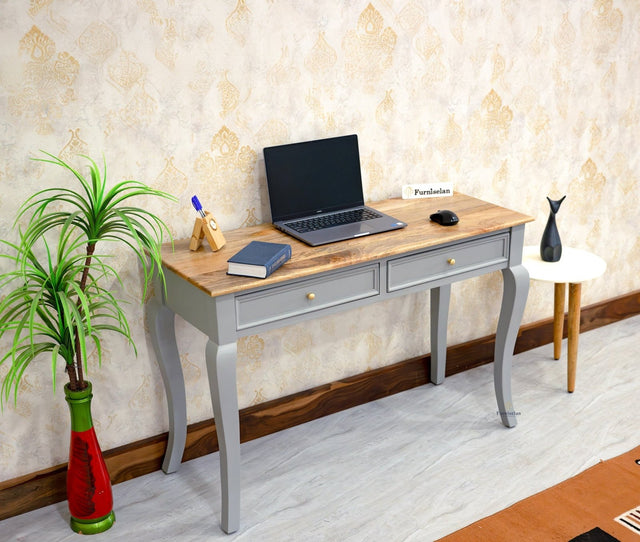 Mumbai Solid Wood Two Drawer Study Laptop Table Furniselan - Cool-Grey