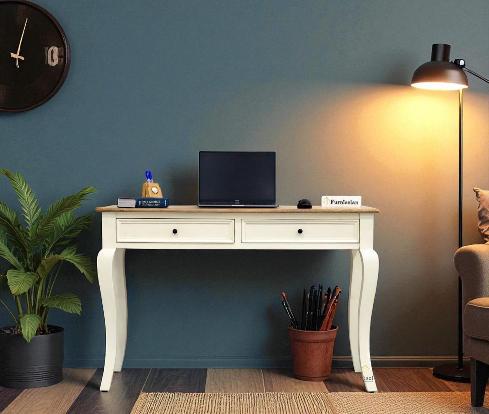 Mumbai Solid Wood Two Drawer Study Laptop Table Furniselan - Frosty-White