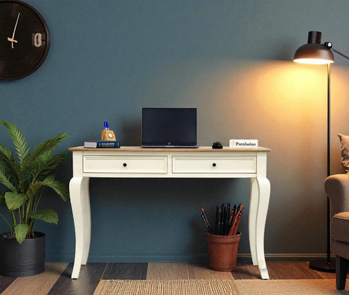 Mumbai Solid Wood Two Drawer Study Laptop Table Furniselan - Frosty-White