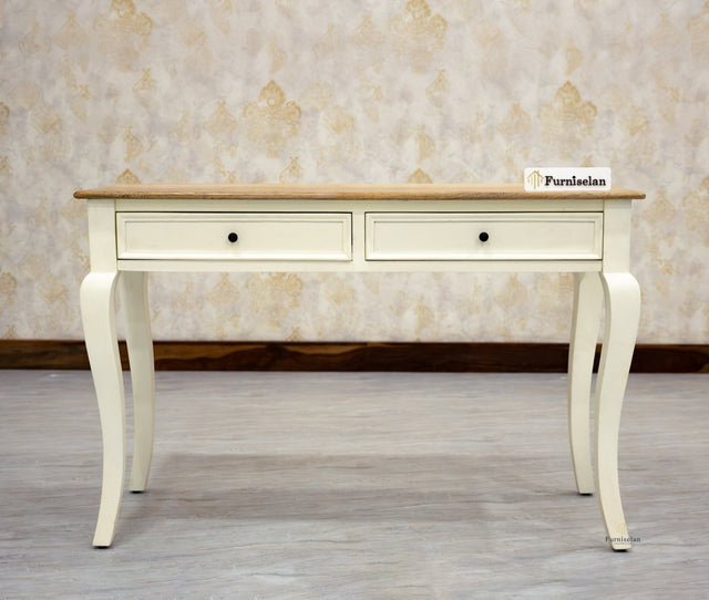 Mumbai Solid Wood Two Drawer Study Laptop Table Furniselan - Frosty-White