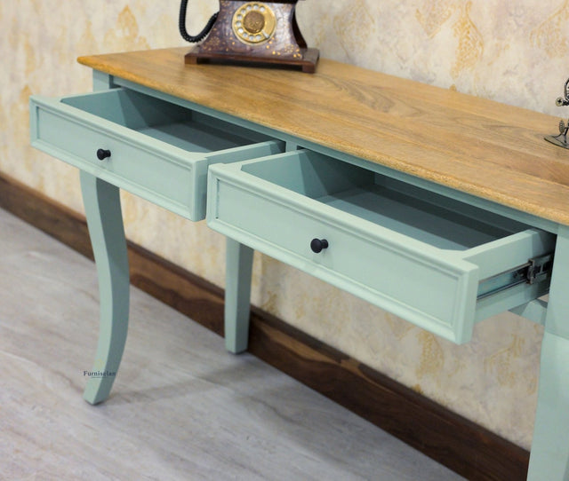 Mumbai Solid Wood Two Drawer Study Laptop Table - Console Table - Furniselan Silt Green