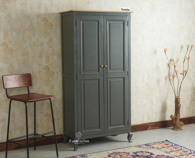 Mumbai Wooden Large Bar Cabinet with Glass Holder Storage Furniselan Slate Grey