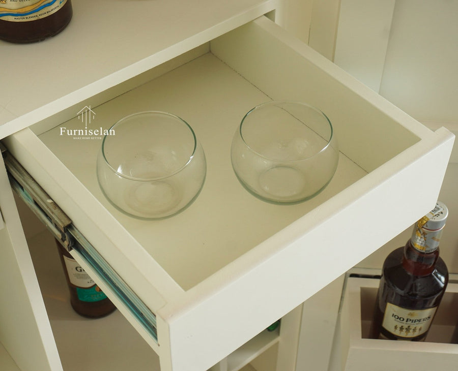 Mumbai Wooden Large Bar Cabinet with Glass Holder Storage Furniselan Frosty White