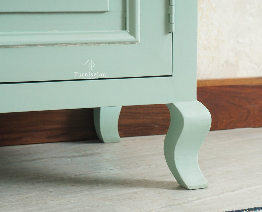 Mumbai Wooden Large Bar Cabinet with Glass Holder Storage Furniselan Silt Green