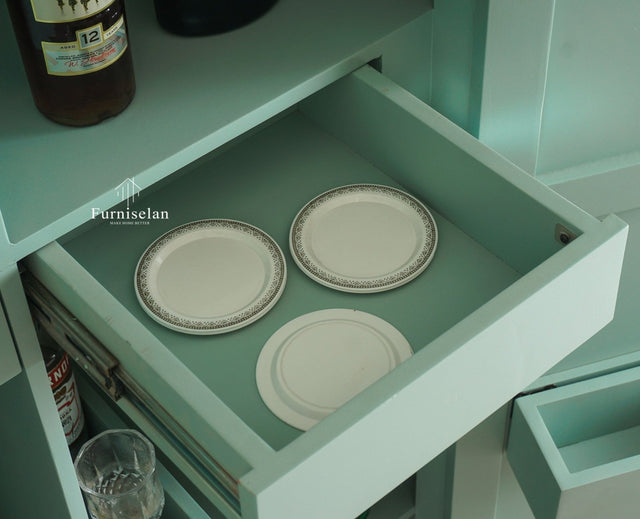 Mumbai Wooden Large Bar Cabinet with Glass Holder Storage Furniselan Silt Green