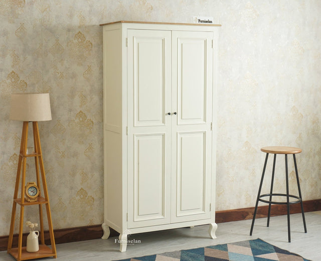 Mumbai Wooden Large Bar Cabinet with Glass Holder Storage Furniselan Frosty White
