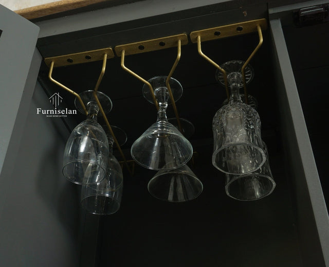 Mumbai Wooden Large Bar Cabinet with Glass Holder Storage Furniselan Slate Grey