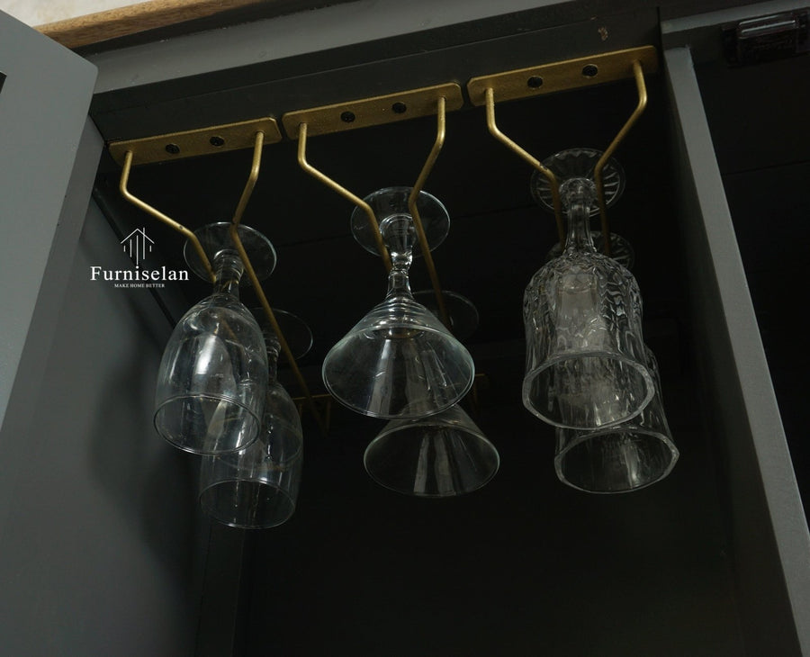 Mumbai Wooden Large Bar Cabinet with Glass Holder Storage Furniselan Slate Grey