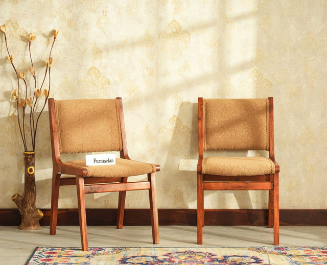 Nairobi Solid Acacia Wood Dining Chair Set-Premium Boucle Fabric-Teak Finish