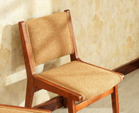 Nairobi Solid Acacia Wood Six Seater Dining Set-Premium Boucle Fabric - Teak Finish