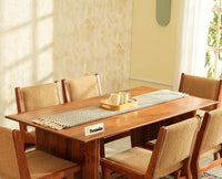 Nairobi Solid Acacia Wood Six Seater Dining Set-Premium Boucle Fabric - Teak Finish