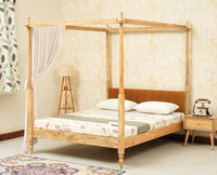Nashville Solid Wood King Size Four Poster Bed Natural Finish