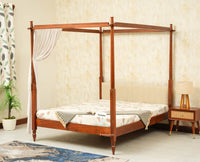 Nashville Solid Wood King Size Four Poster Bed Brown Finish