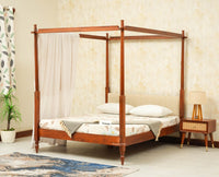 Nashville Solid Wood King Size Four Poster Bed Brown Finish