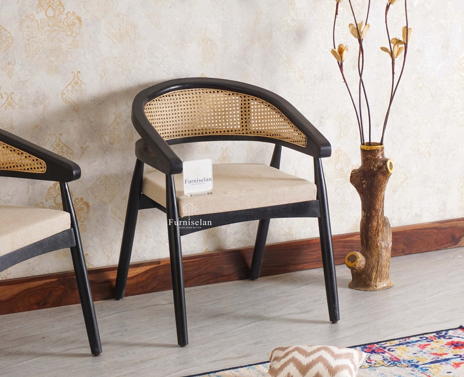 Baron Solid Rubber Wood Arm Chair Furniselan - Black-Finish