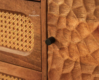NewYork Wooden Rattan Cane Two Door Sideboard With Three Drawers - Natural Oak Finish
