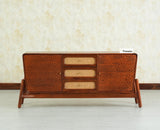 NewYork Wooden Rattan Cane Two Door Sideboard With Three Drawers - Brown Finish
