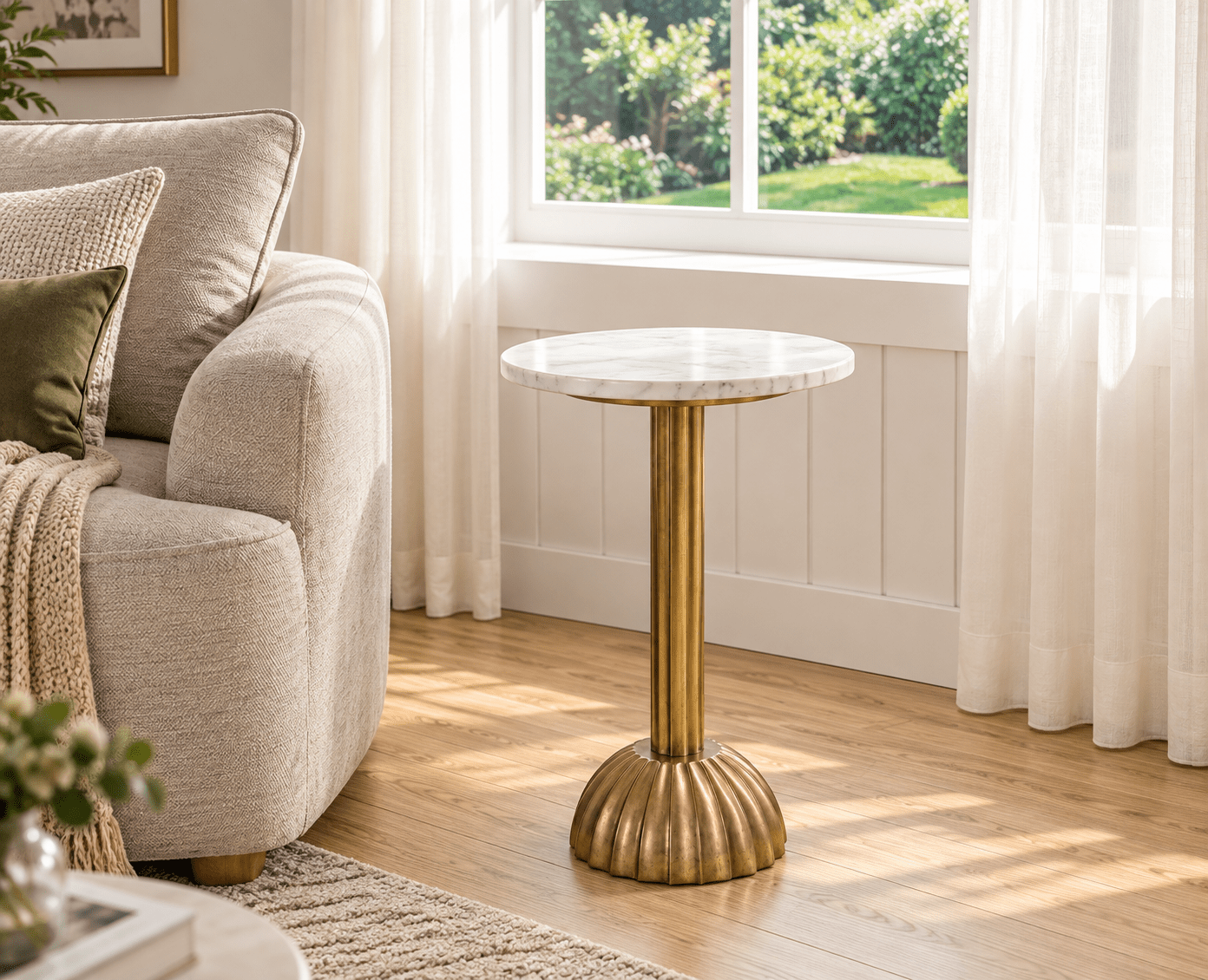 Nora Marble Euro Side Table with Metal - Antique Gold Finish