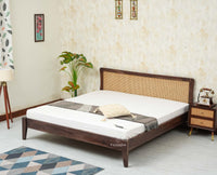 Norway Sheesham Wood Rattan Cane King Size Bed - King Size Bed -  Furniselan Grey Finish