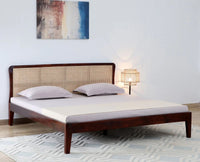 Norway Sheesham Wood Rattan Cane King Size Bed Furniselan - Maple-Finish