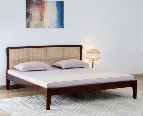 Norway Sheesham Wood Rattan Cane King Size Bed Furniselan