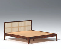 Norway Sheesham Wood Rattan Cane King Size Bed Furniselan - Maple-Finish
