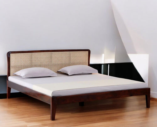 Norway Sheesham Wood Rattan Cane King Size Bed Furniselan