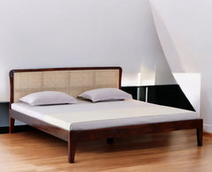 Norway Sheesham Wood Rattan Cane King Size Bed Furniselan - Maple-Finish