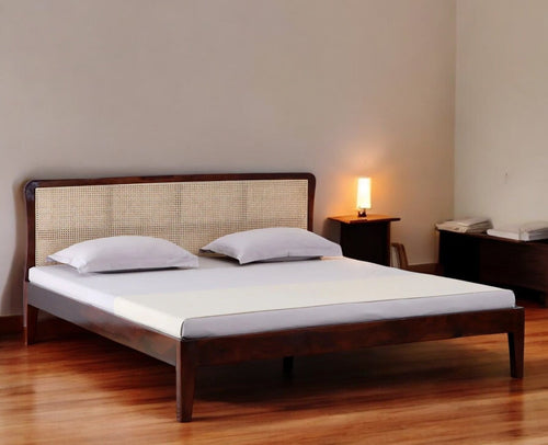 Norway Sheesham Wood Rattan Cane Queen Size Bed Furniselan