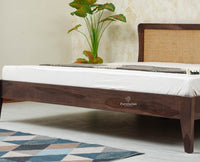 Norway Sheesham Wood Rattan Cane Queen Size Bed - King Size Bed - Furniselan - Grey Finish
