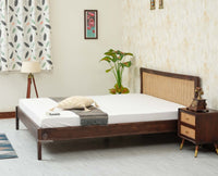 Norway Sheesham Wood Rattan Cane Queen Size Bed - King Size Bed - Furniselan - Grey Finish
