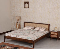 Norway Sheesham Wood Rattan Cane Queen Size Bed - King Size Bed - Furniselan - Teak Finish
