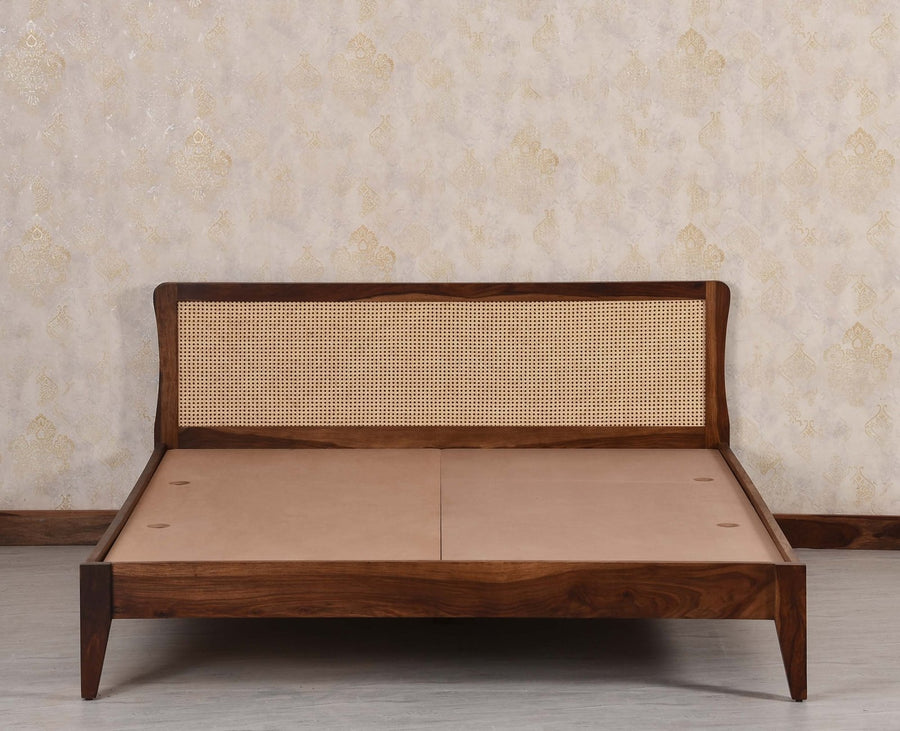 Norway Sheesham Wood Rattan Cane Queen Size Bed - King Size Bed - Furniselan - Teak Finish
