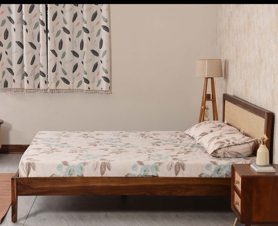 Norway Sheesham Wood Rattan Cane Queen Size Bed - King Size Bed - Furniselan - Teak Finish
