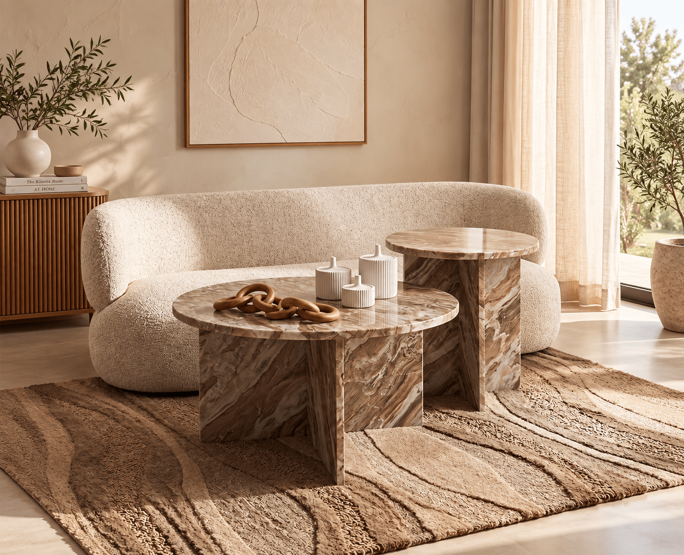 Nyla Sawar Marble Coffee Table Set of 2 - Sawar Marble 