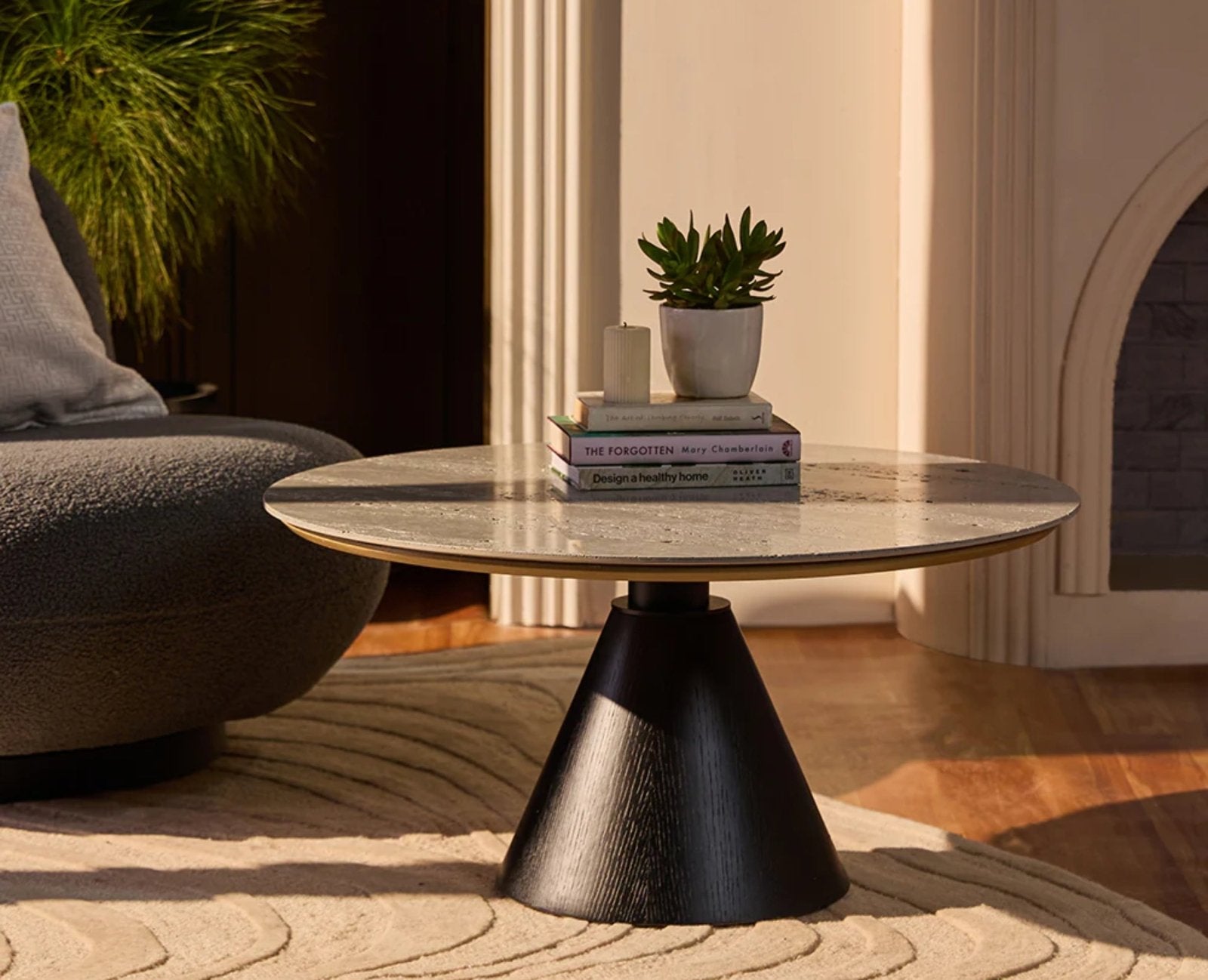 Orbica Travertine Top Coffee Table - Coffee Table - Furniselan - White-and-Black
