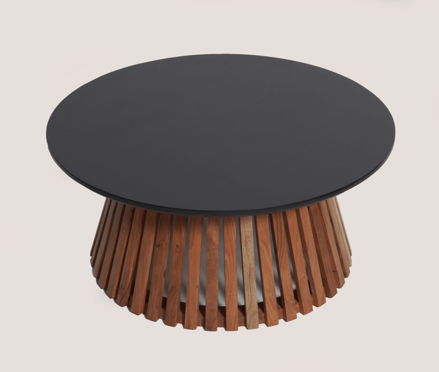 Orbit Solid Wood Round Coffee Table - Coffee Table - Furniselan - Black-Top