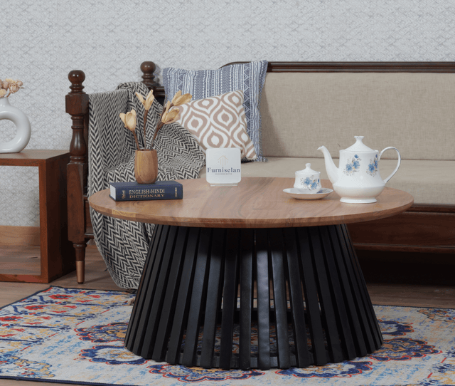 Orbit Solid Wood Round Coffee Table - Coffee Table - Furniselan - Natural-Top