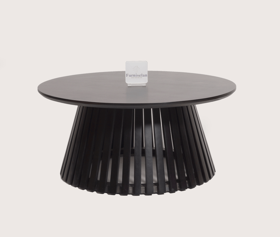 Orbit Solid Wood Round Coffee Table - Coffee Table - Furniselan - Black-Finish