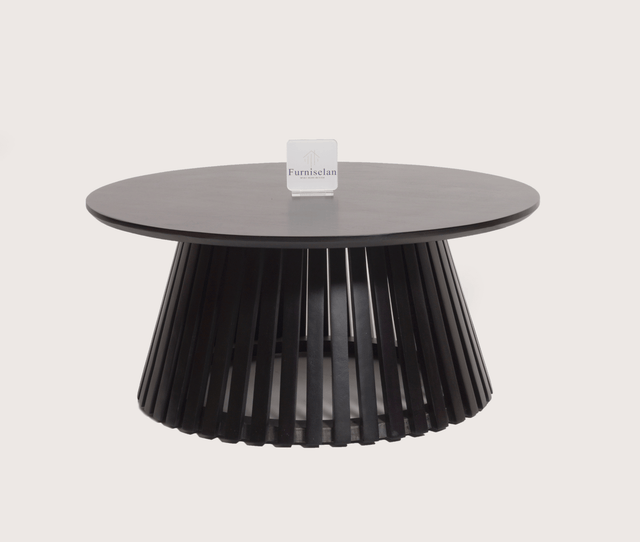 Orbit Solid Wood Round Coffee Table - Coffee Table - Furniselan - Black-Finish